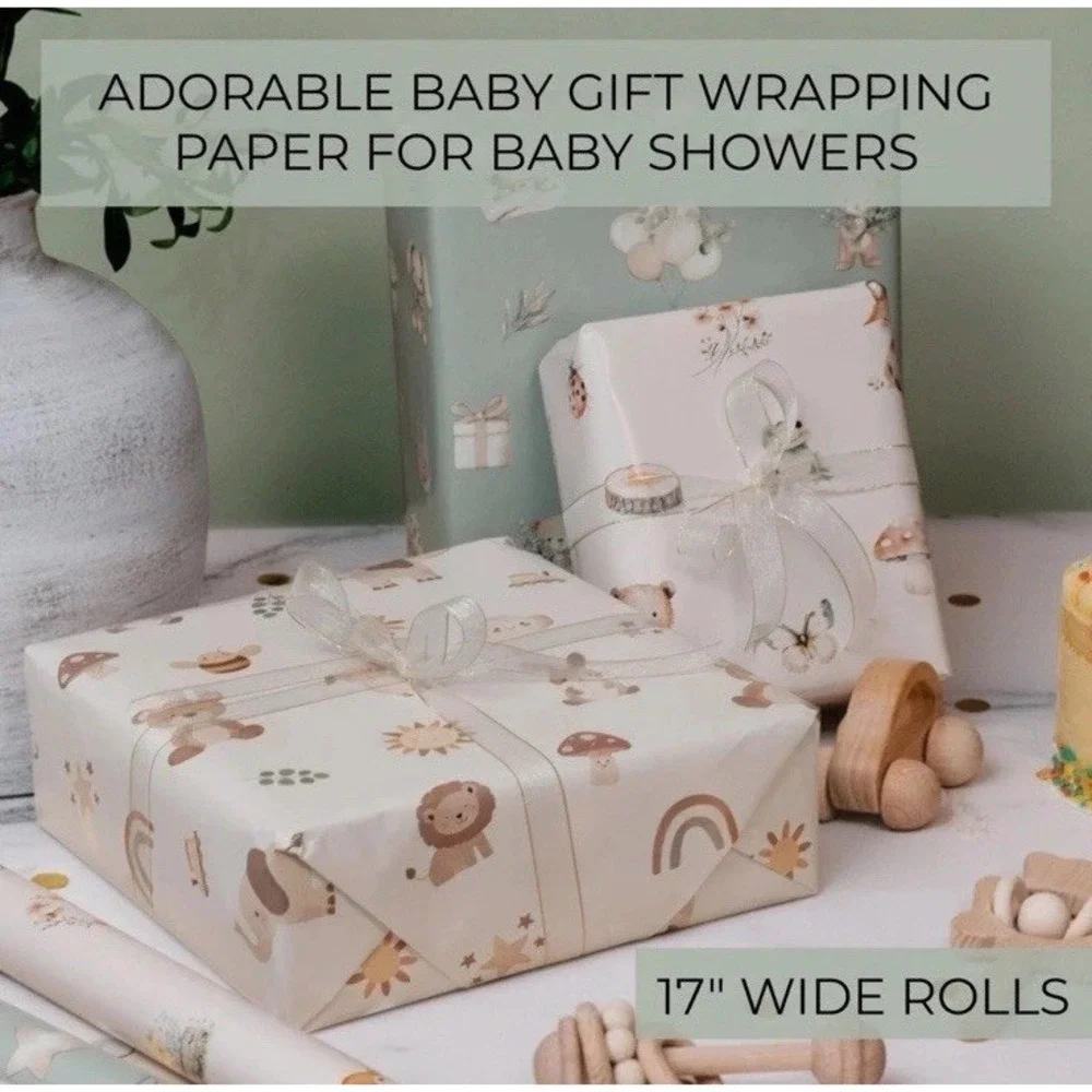 Beautiful‎ Gift Wrapping Paper Rolls for Baby Shower - Cute Set of 3